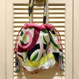 Emilio Pucci Lambskin and Silk Bucket/Satchel Bag